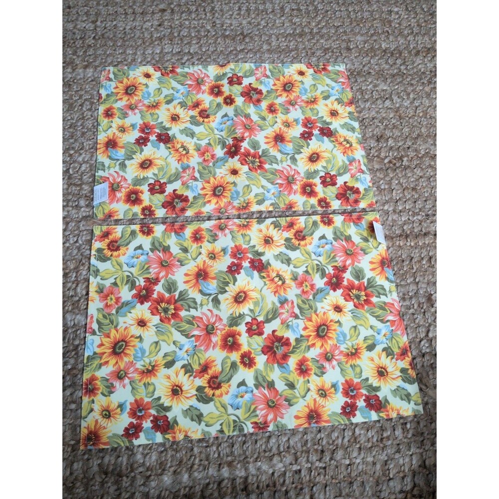 2 Longaberger Reversible Sunflower/Bright Floral  Placemats Washable Collectable